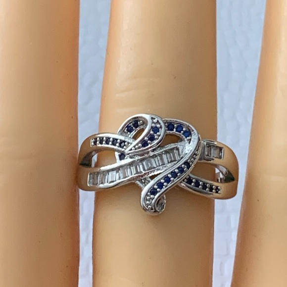 Enhanced Blue Sapphire And Cubic Zirconia Accent Swirled Heart Ring in Sterling - Picture 8 of 13